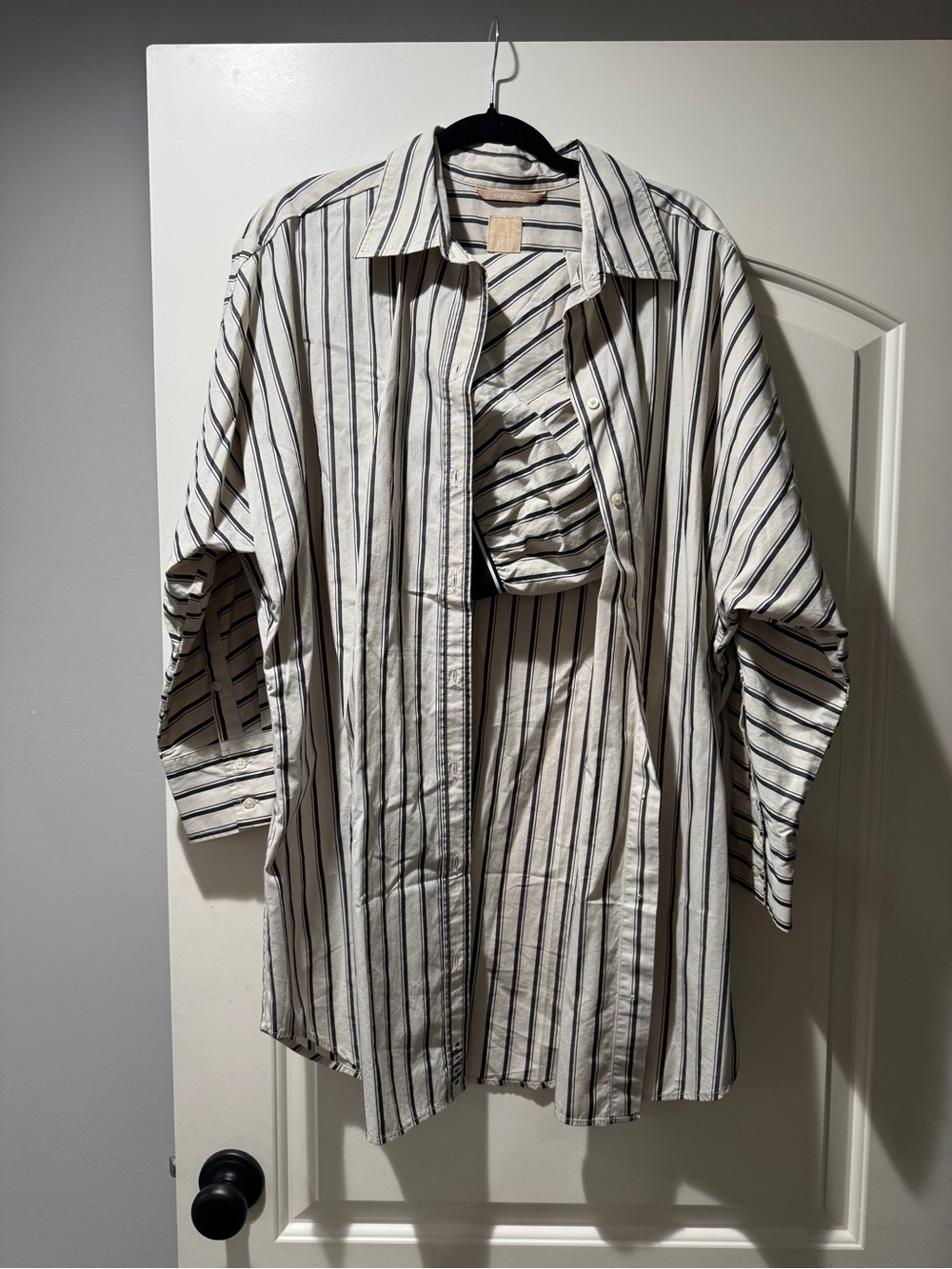 GAP x Beis Cream Button-Down Shirt with Black Stripes Short Set
